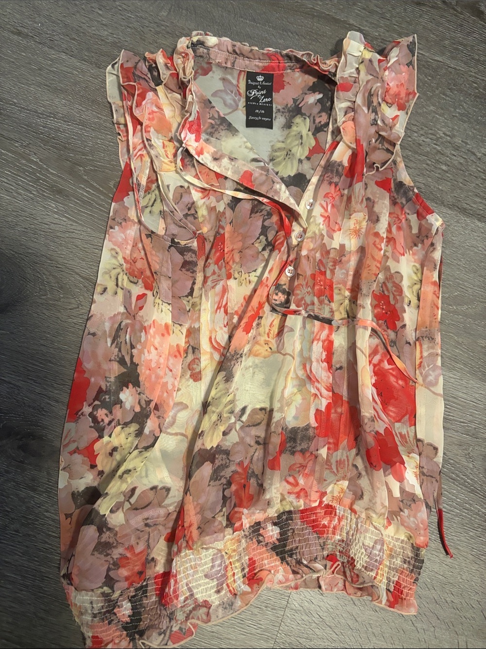 Point Zero Floral Sheer Sleeveless Blouse in Coral, Pink, Cream